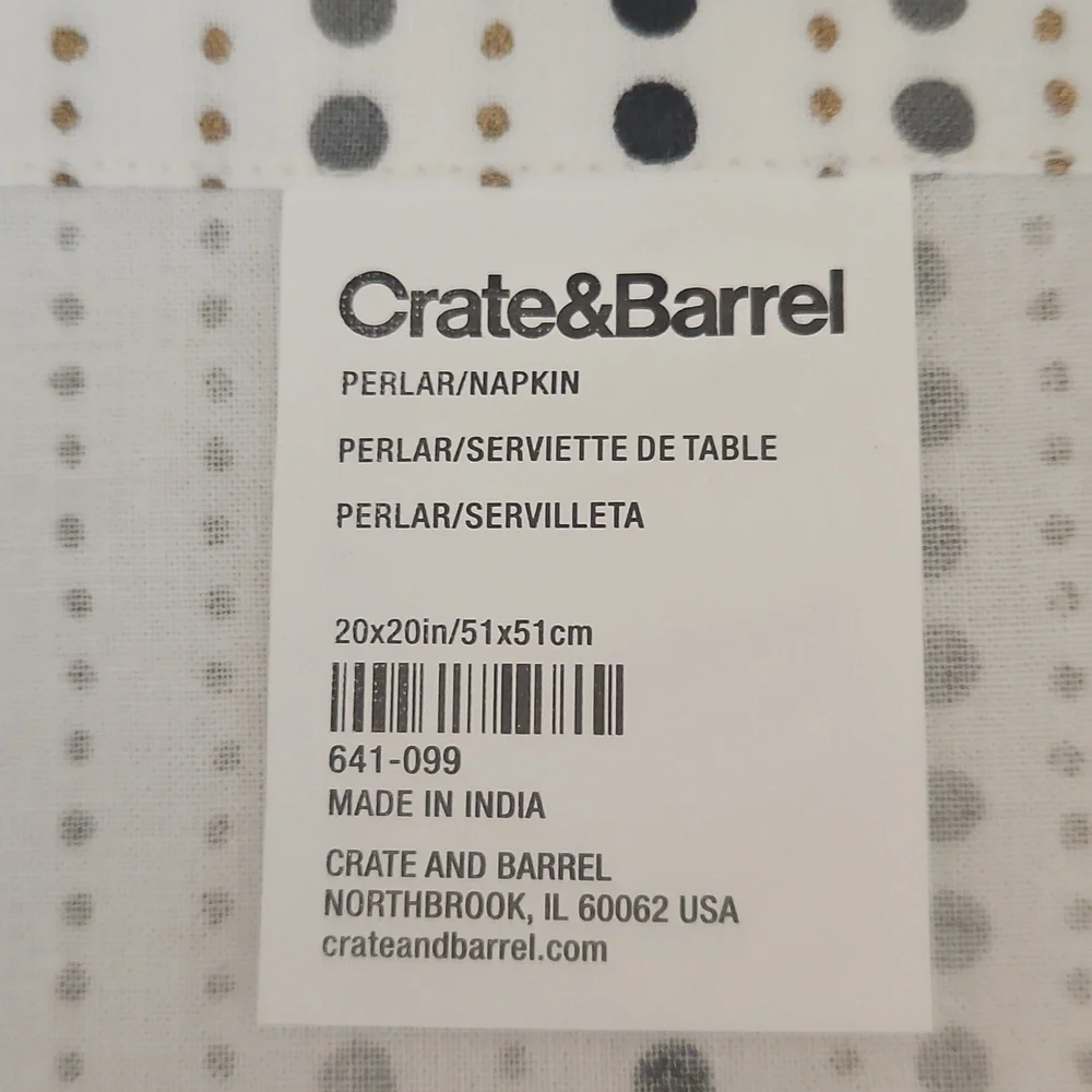 Crate&Barrel Variegated Polka Dots Black, Gray, Metallic Gold Napkins Set of 2